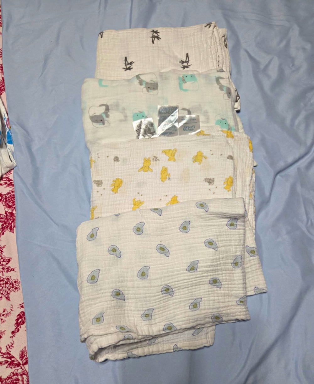 aden + anais Cotton Muslin ,Swaddle Blankets White Gray Yellow Blue Lot of 4
